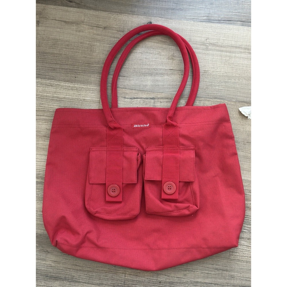 Dickies Red Canvas Tote Bag Utility Shoulder Bag Front Pocket Work Casual